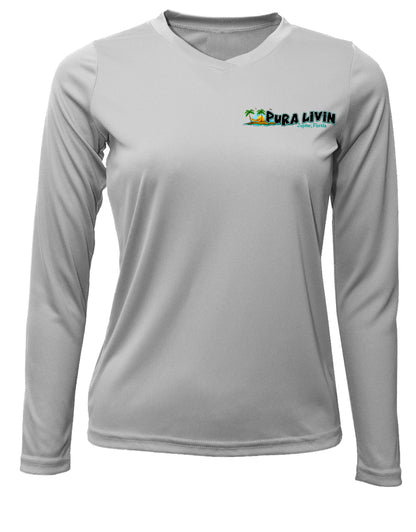 Pura Livin Sunset Logo UPF 50+ Performance Shirt - Women's V-Neck