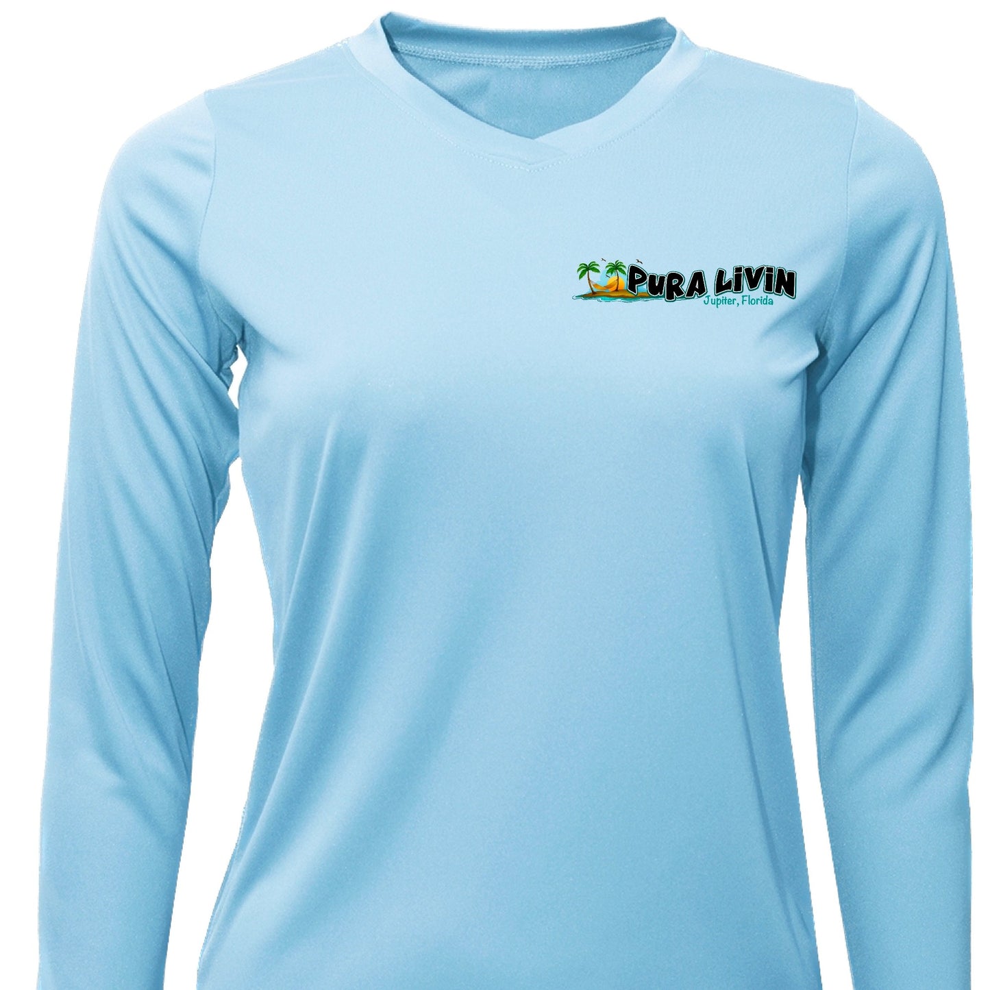 Pura Livin Sunset Logo UPF 50+ Performance Shirt - Women's V-Neck