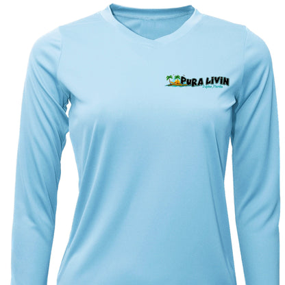 Pura Livin Sunset Logo UPF 50+ Performance Shirt - Women's V-Neck