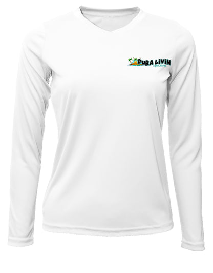 Pura Livin Sunset Logo UPF 50+ Performance Shirt - Women's V-Neck