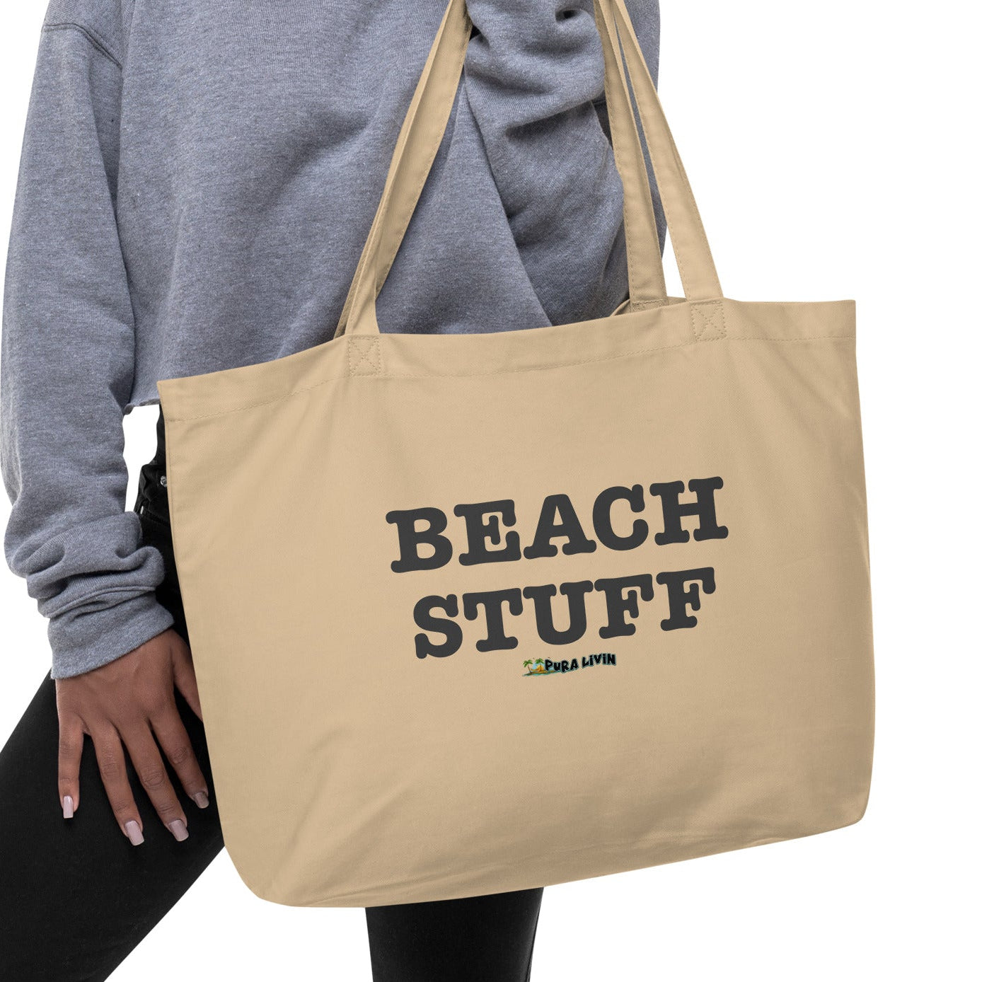 Large Organic Tote Bag - BEACH STUFF