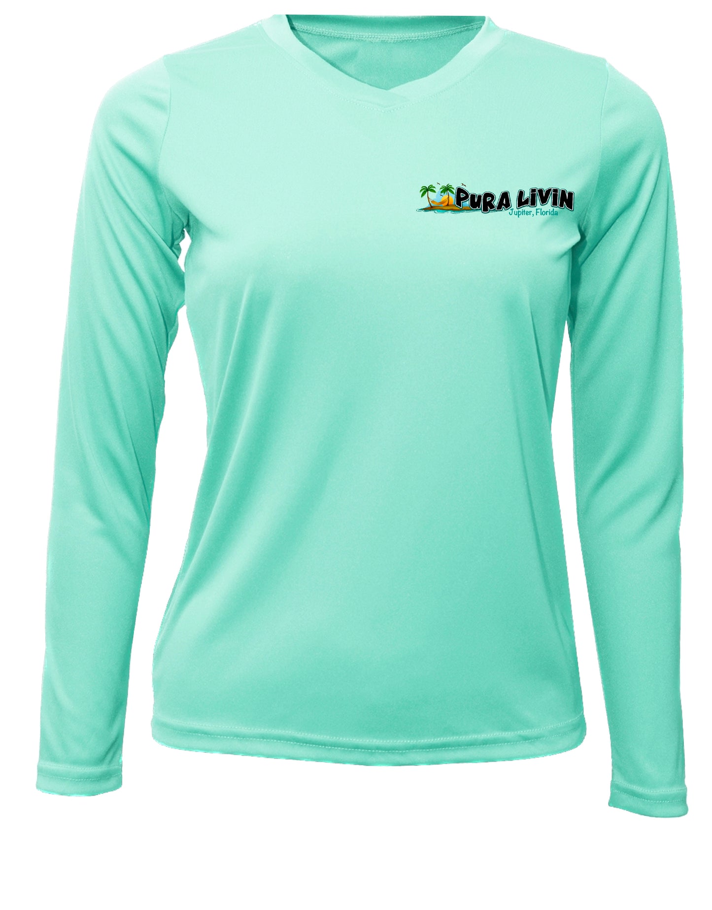 Pura Livin Sunset Logo UPF 50+ Performance Shirt - Women's V-Neck