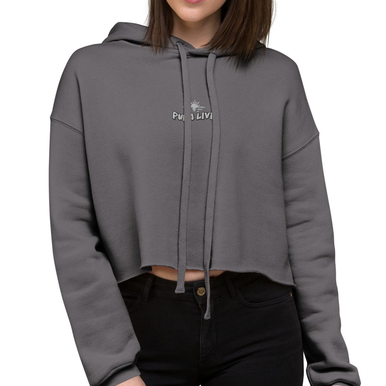 Pura Livin Threads: Embroidered Sunset Logo - Women's Crop Hoodie